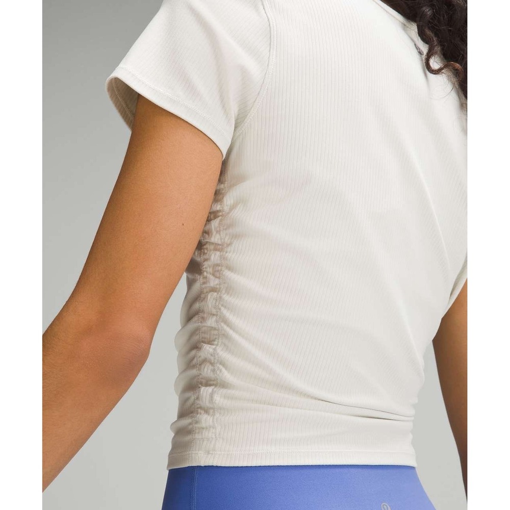 Lululemon All It Takes Ribbed Short Sleeve Ruched Side T-Shirt White Womens 4
